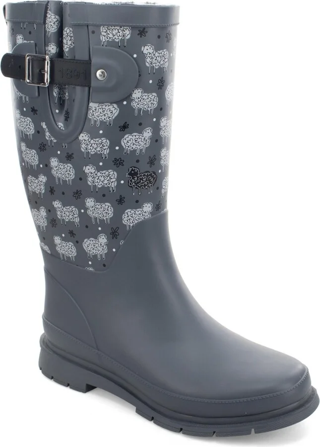 Womens Black Sheep Faux Fur Tall Rain Boot - Image 3