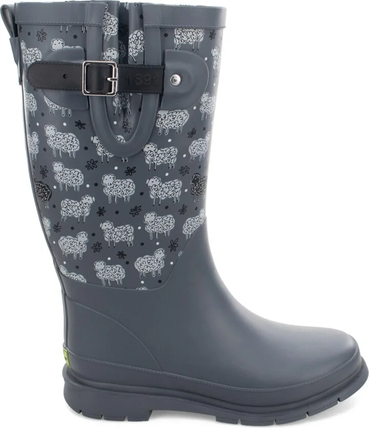 Womens Black Sheep Faux Fur Tall Rain Boot