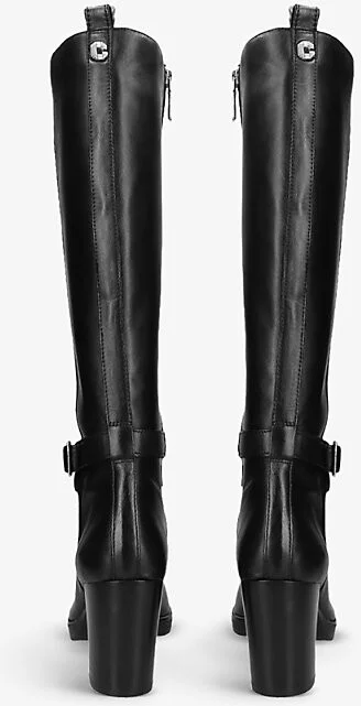 Womens Black Silver 2 Buckle-Embellished Leather Knee-High Boots Eur 38/5 Uk Women - Image 2