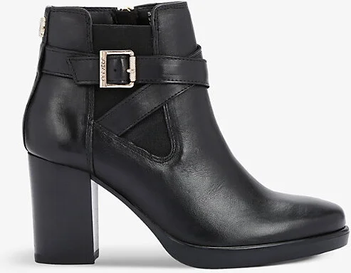 Womens Black Silver Buckle-Detail Leather Ankle Boots Eur 36 / 3 Uk Women