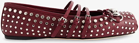 Womens Black Silver Gg Horsebit Leather-Studded Ballerina Shoes Eur 37 / 4 Uk Women