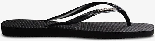 Womens Black/Silver Square Logo-Embossed Rubber Flip-Flops 8