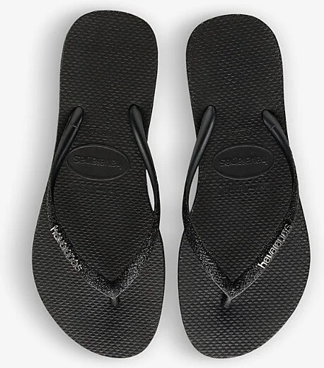 Womens Black Slim Glitter II Rubber Flip Flops 3/4 - Image 2
