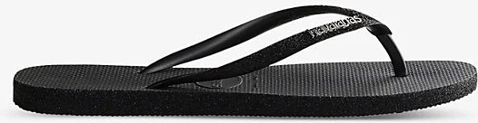 Womens Black Slim Glitter II Rubber Flip Flops 3/4