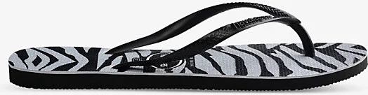 Womens Black Slim Zebra-Print Rubber Flip-Flops 1/2