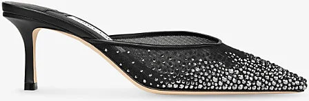 Womens Black/Smoke Vivi 65 Crystal-Embellished Mesh Heeled Mules Eur 36 / 3 Uk Women