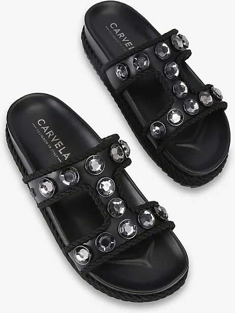 Womens Black Sorella Crystal-Embellished Faux-Leather Sandals Eur 39 / 6 Uk Women - Image 2