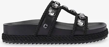 Womens Black Sorella Crystal-Embellished Faux-Leather Sandals Eur 39 / 6 Uk Women
