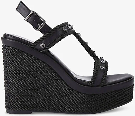 Womens Black Sorella Rope Wedge Sandals Eur 37 / 4 Uk Women