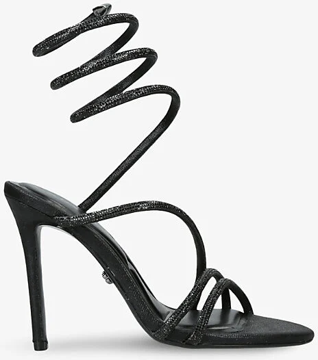 Womens Black Spiral 105 Crystal-Embellished Woven Heeled Sandals Eur 39 / 6 Uk Women