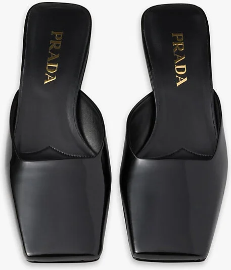 Womens Black Square-Toe Brand-Print Patent-Leather Heeled Mules Eur 38/5 Uk Women - Image 2