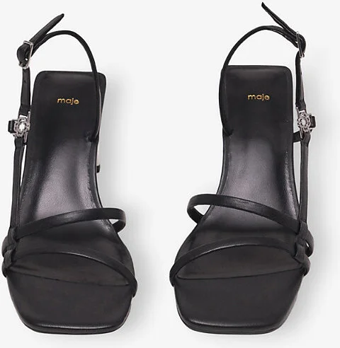 Womens Black Square-Toe Leather Heeled Sandals Eur 37 / 4 Uk Women - Image 2