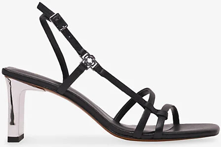 Womens Black Square-Toe Leather Heeled Sandals Eur 37 / 4 Uk Women