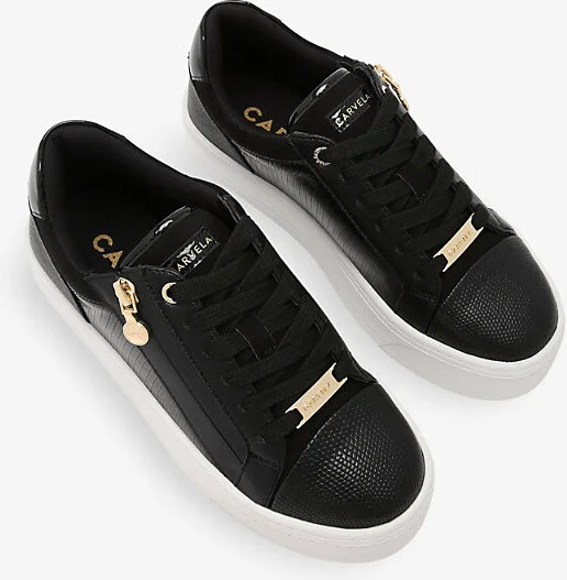 Womens Black Statement Zip Faux-Leather Low-Top Trainers Eur 37 / 4 Uk Women - Image 2