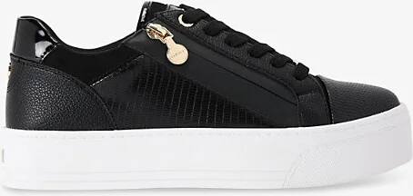 Womens Black Statement Zip Faux-Leather Low-Top Trainers Eur 37 / 4 Uk Women