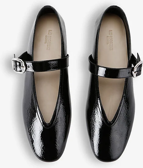 Womens Black Stella Pointed-Vamp Patent-Leather Mary-Jane Flats Eur 39 / 6 Uk Women - Image 2