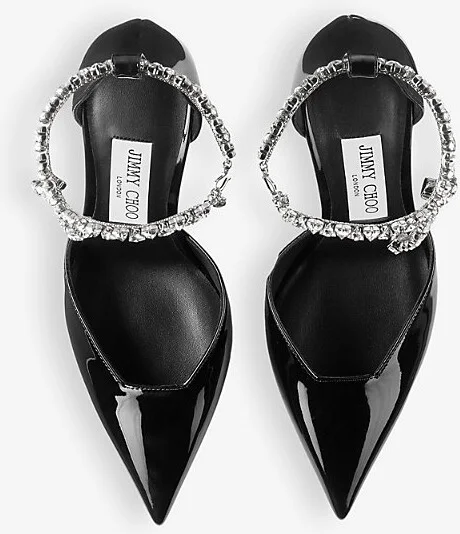 Womens Black Stevie 100 Crystal-Embellished Patent-Leather Heeled Courts Eur 42/ 9 Uk Women - Image 2