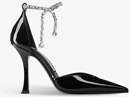 Womens Black Stevie 100 Crystal-Embellished Patent-Leather Heeled Courts Eur 42/ 9 Uk Women