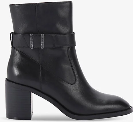 Womens Black Stirling Block-Heel Leather Ankle Boots Eur 38/5 Uk Women