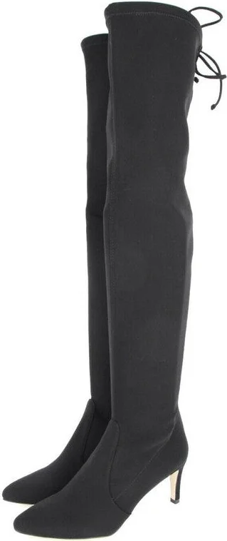Women's Black Stretch Fabric Lycra Over the Knee Boot - Image 3