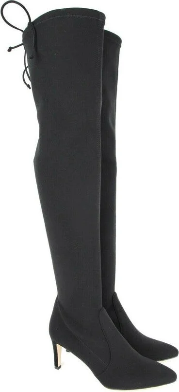 Women's Black Stretch Fabric Lycra Over the Knee Boot - Image 4