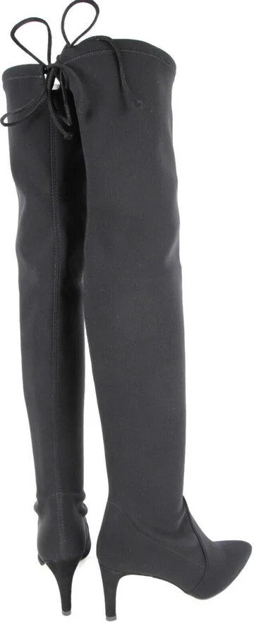 Women's Black Stretch Fabric Lycra Over the Knee Boot - Image 5