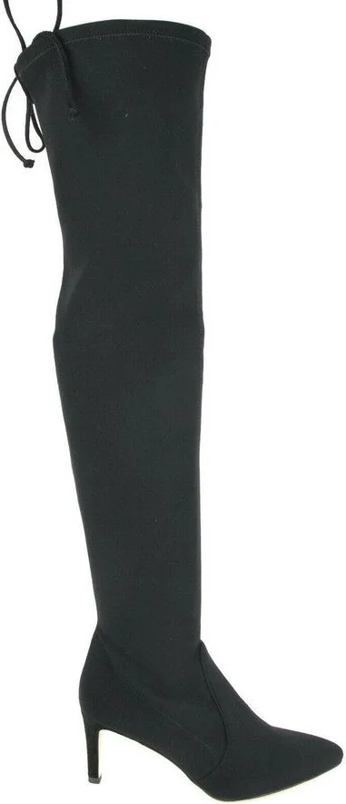 Women's Black Stretch Fabric Lycra Over the Knee Boot - Image 6