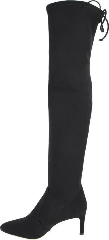 Women's Black Stretch Fabric Lycra Over the Knee Boot - Image 7