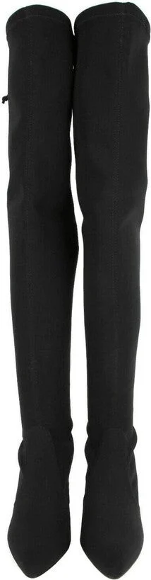 Women's Black Stretch Fabric Lycra Over the Knee Boot - Image 10