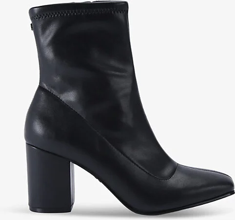 Womens Black Strut Heeled Faux-Leather Ankle Boots Eur 41 / 8 Uk Women