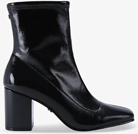 Womens Black Strut Heeled Patent-Faux Leather Ankle Boots Eur 40 / 7 Uk Women