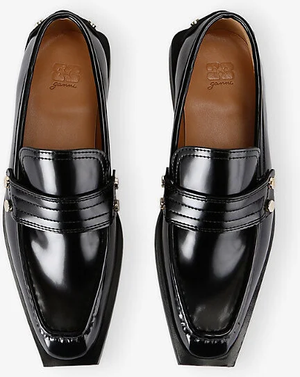 Womens Black Stud-Embellished Faux-Leather Loafers Eur 39 / 6 Uk Women - Image 2