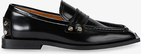 Womens Black Stud-Embellished Faux-Leather Loafers Eur 39 / 6 Uk Women