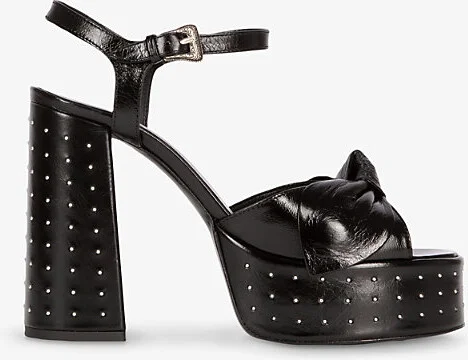 Womens Black Stud-Embellished Leather Heeled Sandals Eur 40 / 7 Uk Women
