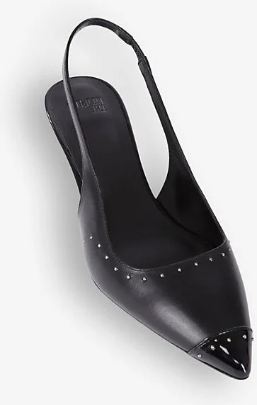 Womens Black Stud-Embellished Pointed-Toe Leather Heeled Slingback Courts Eur 39 / 6 Uk Women - Image 2