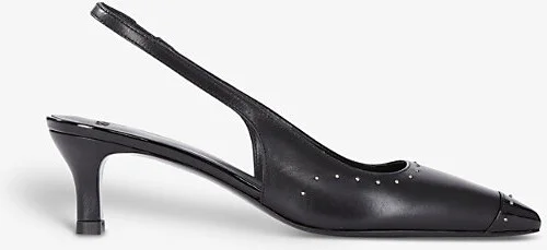 Womens Black Stud-Embellished Pointed-Toe Leather Heeled Slingback Courts Eur 39 / 6 Uk Women
