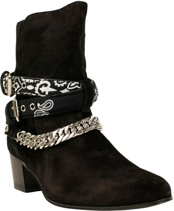 Women's Black Suede Bandana Buckle Boots