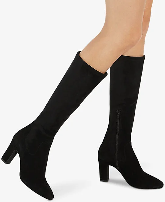 Womens Black Suede Mix Simple Stretch Block-Heel Suede Knee-High Boots Eur 40 / 7 Uk Women - Image 2