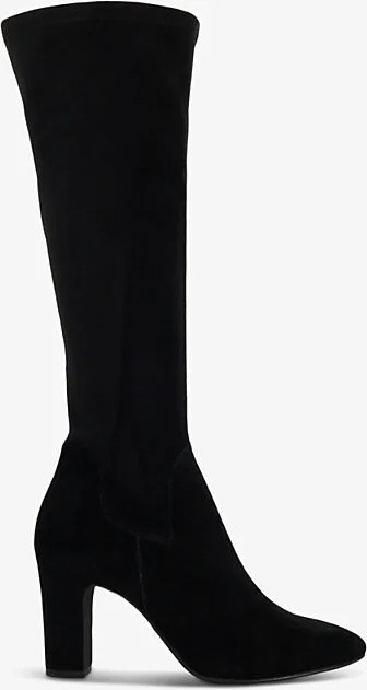 Womens Black Suede Mix Simple Stretch Block-Heel Suede Knee-High Boots Eur 40 / 7 Uk Women