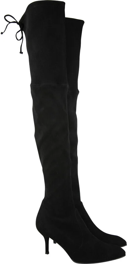 Women's Black Suede Solid Tiemodel Over-The-Knee Boot - Image 4