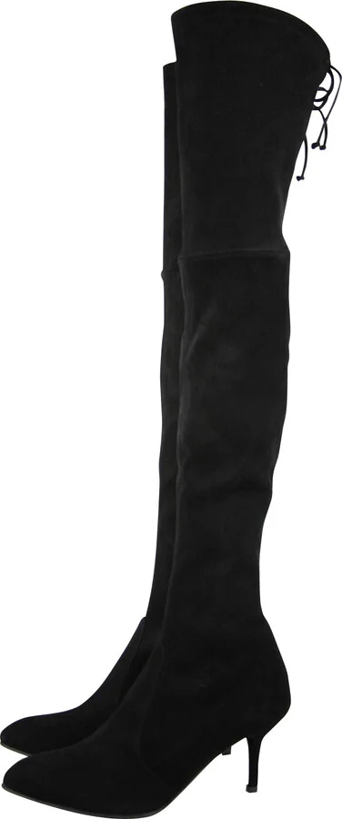 Women's Black Suede Solid Tiemodel Over-The-Knee Boot - Image 8