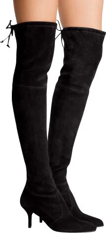 Women's Black Suede Solid Tiemodel Over-The-Knee Boot