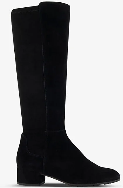 Womens Black-Suede Tayla Wide-Fit Suede Heeled Knee-High Boots Eur 38/5 Uk Women
