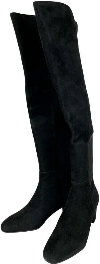 Women's Black Suede With Elastic Back Heel Knee High Boot - Image 3