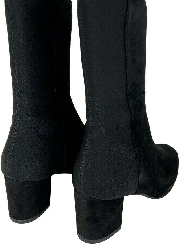 Women's Black Suede With Elastic Back Heel Knee High Boot - Image 4