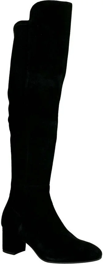 Women's Black Suede With Elastic Back Heel Knee High Boot - Image 11