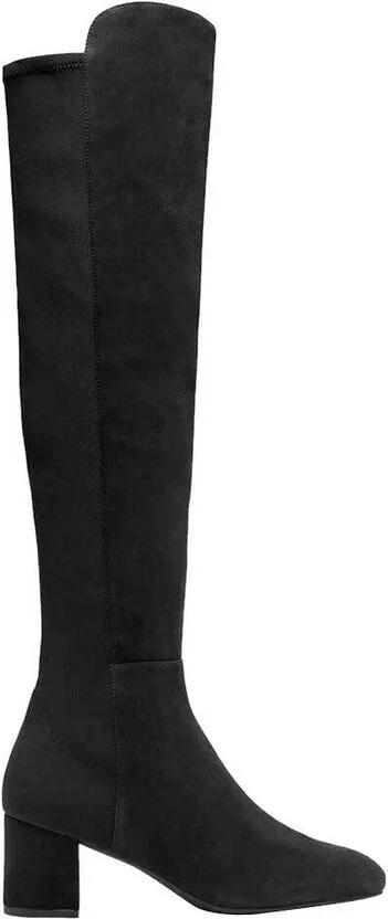 Women's Black Suede With Elastic Back Heel Knee High Boot