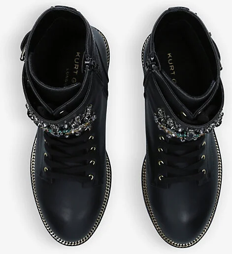 Womens Black Sutton Eye-Embellished Leather Boots Eur 38/5 Uk Women - Image 2