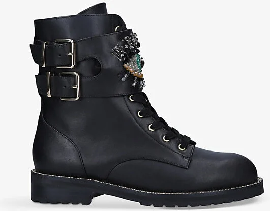 Womens Black Sutton Eye-Embellished Leather Boots Eur 38/5 Uk Women