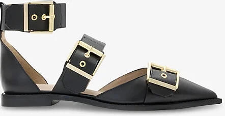 Womens Black Sutton Multi-Strap Flat Leather Courts Eur 37 / 4 Uk Women